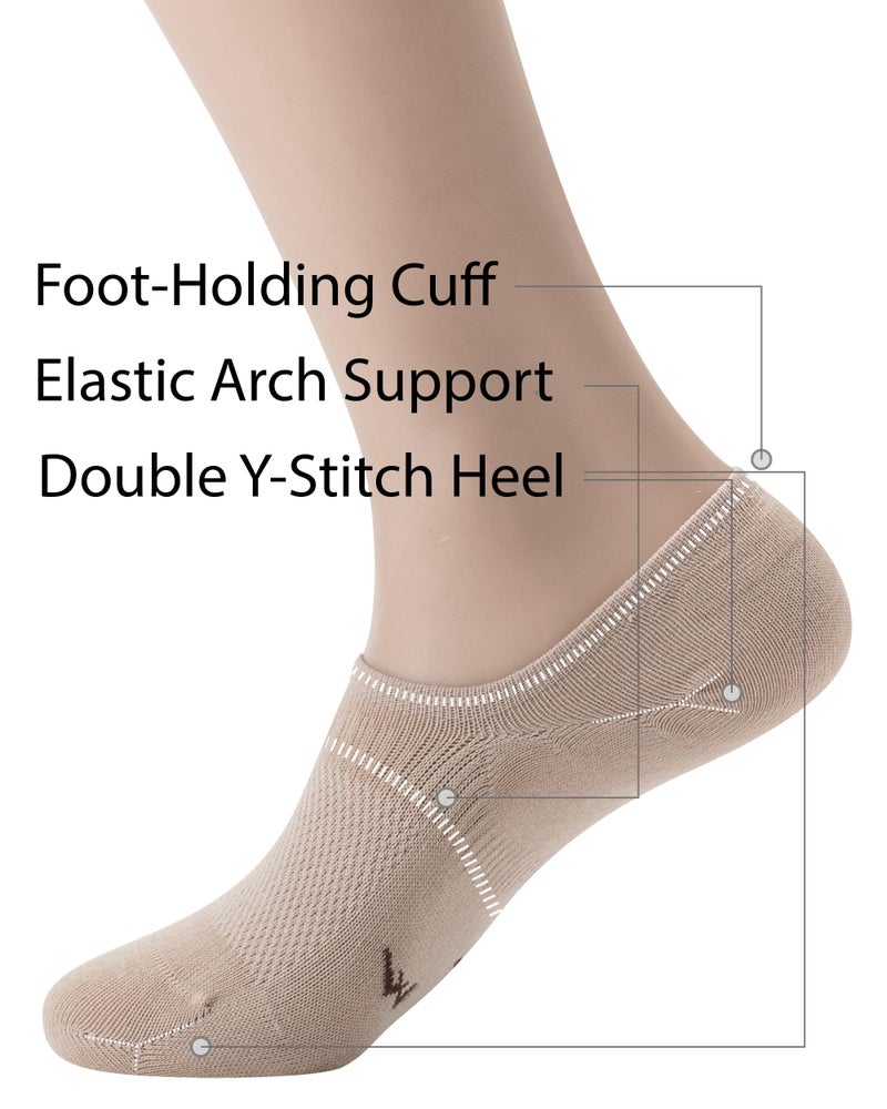 Pro Mountain Thin No Show Socks Women Seamless Wide Toe Box For Health Size S Beige 6 Pack Liner Thin Footies Casual Sneakers Loafer Flats US Shoe 6-8 - Image 4
